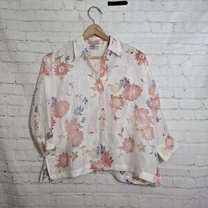 Notations Cream Floral Semi Sheer Blouse Sz XL Whimsical CottageCore Romantic